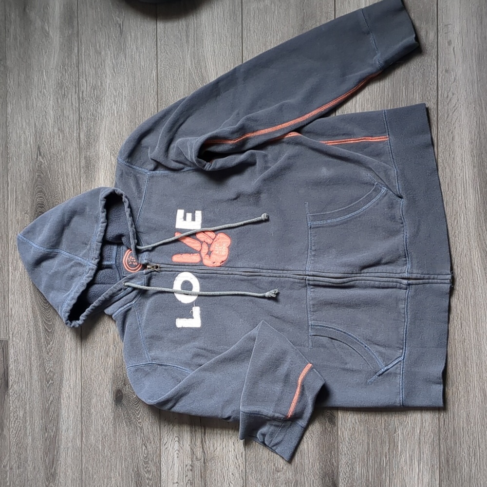 Life is Good Zip-up Hoodie, Navy, Peace ✌️💙, size L